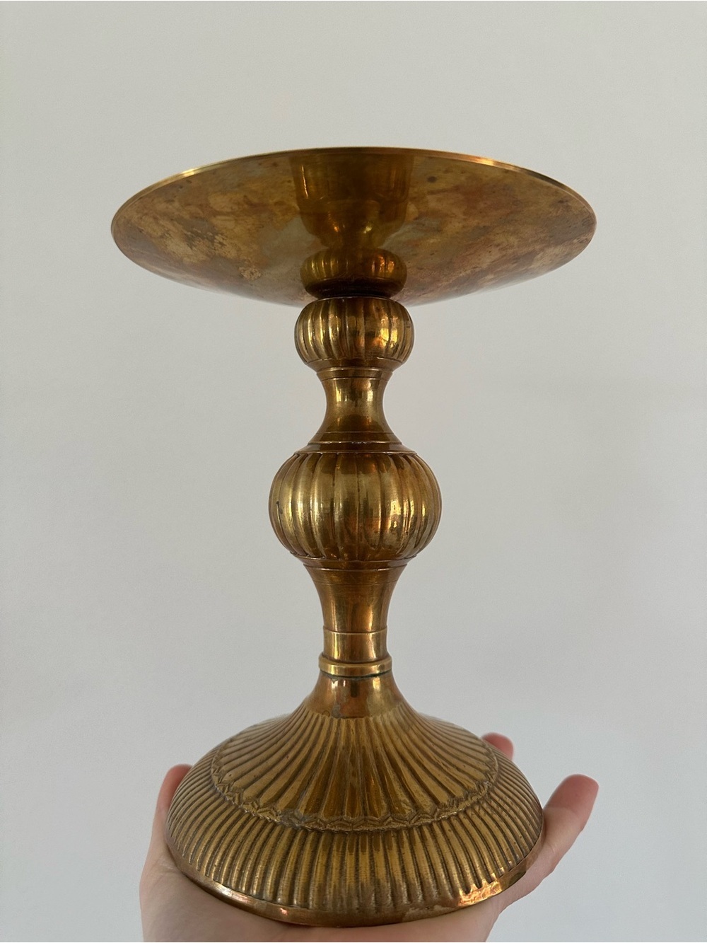 VINTAGE LARGE SOLID BRASS CANDLE HOLDER HEAVY
